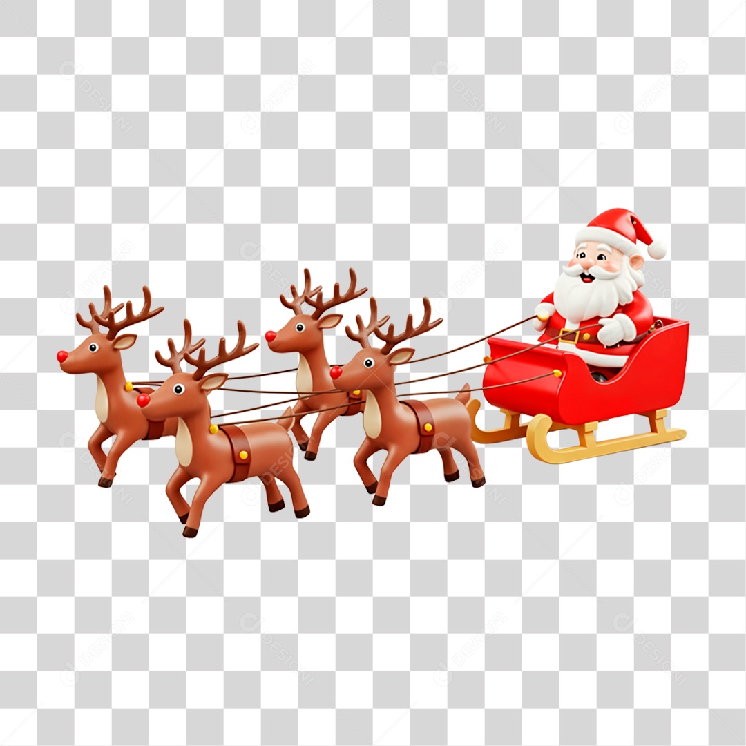 Personagem 3D Papai Noel em Treno PNG Transparente