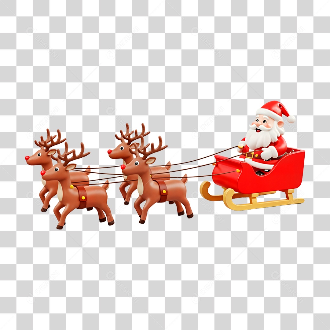 Personagem 3D Papai Noel em Treno PNG Transparente