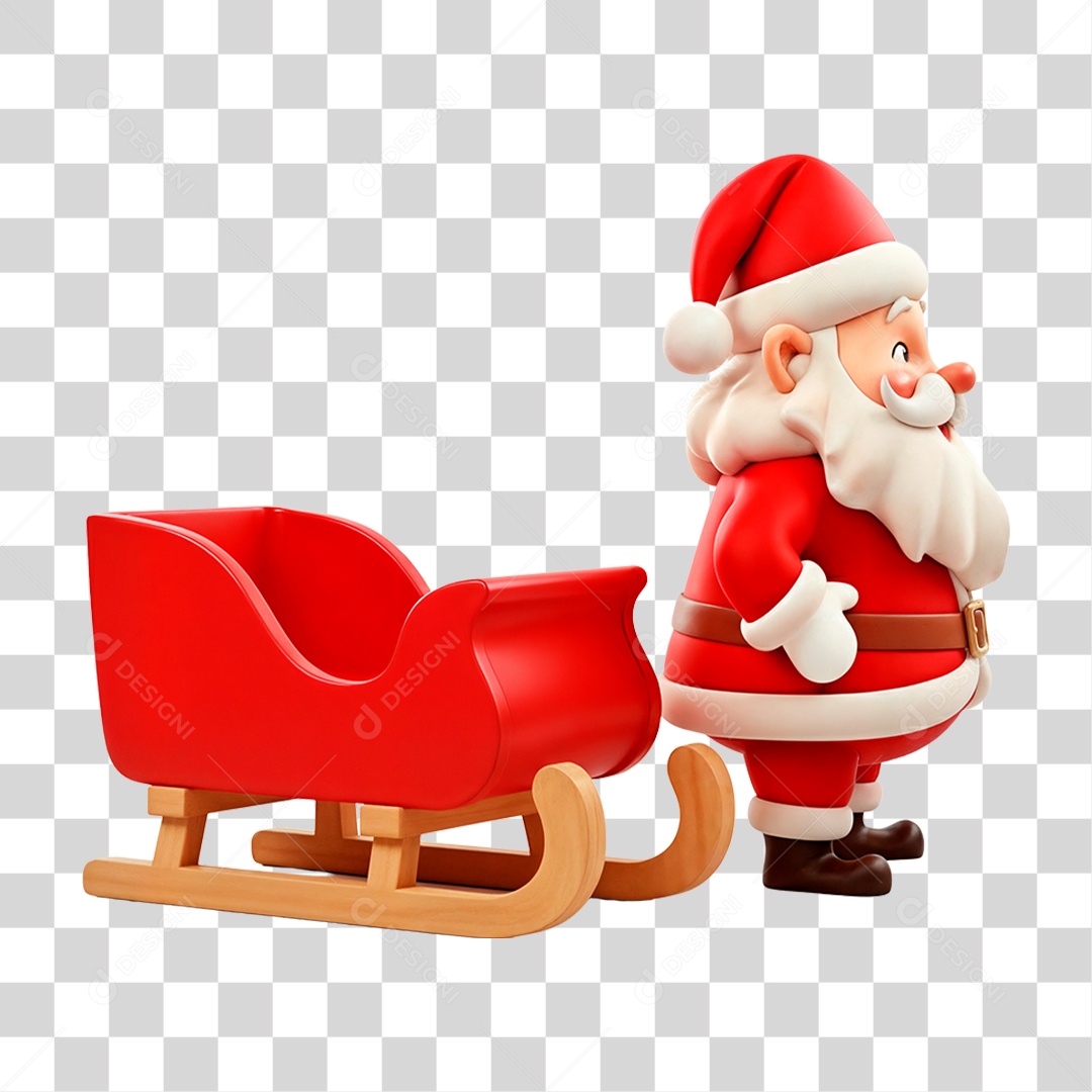 Personagem 3D Papai Noel em Treno PNG Transparente