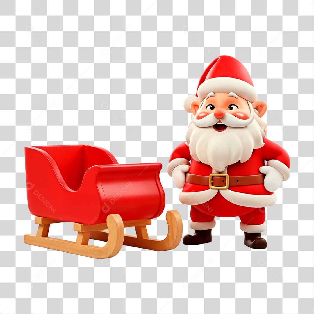 Personagem 3D Papai Noel em Treno PNG Transparente