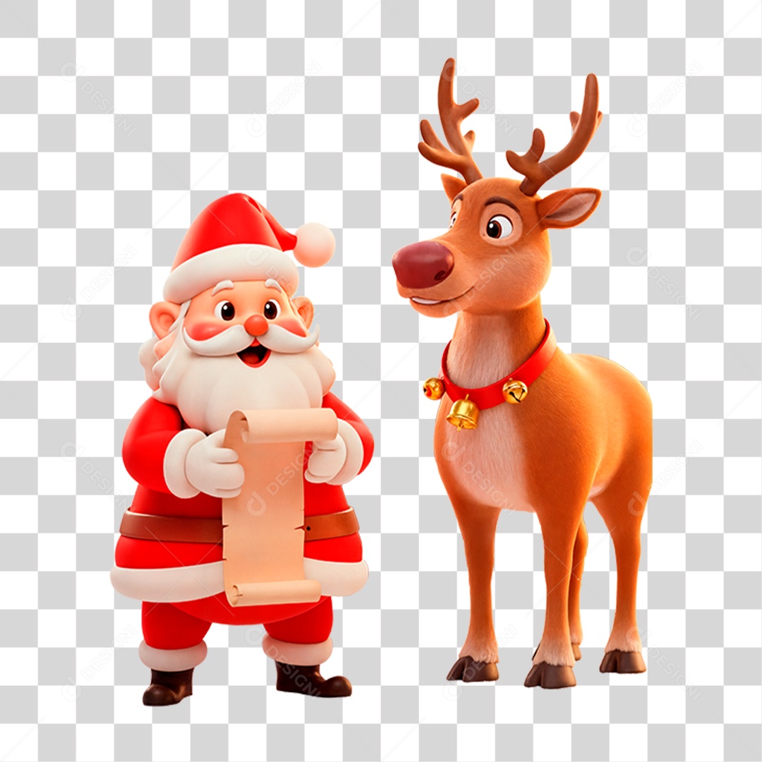 Personagem 3D Papai Noel com Rena PNG Transparente