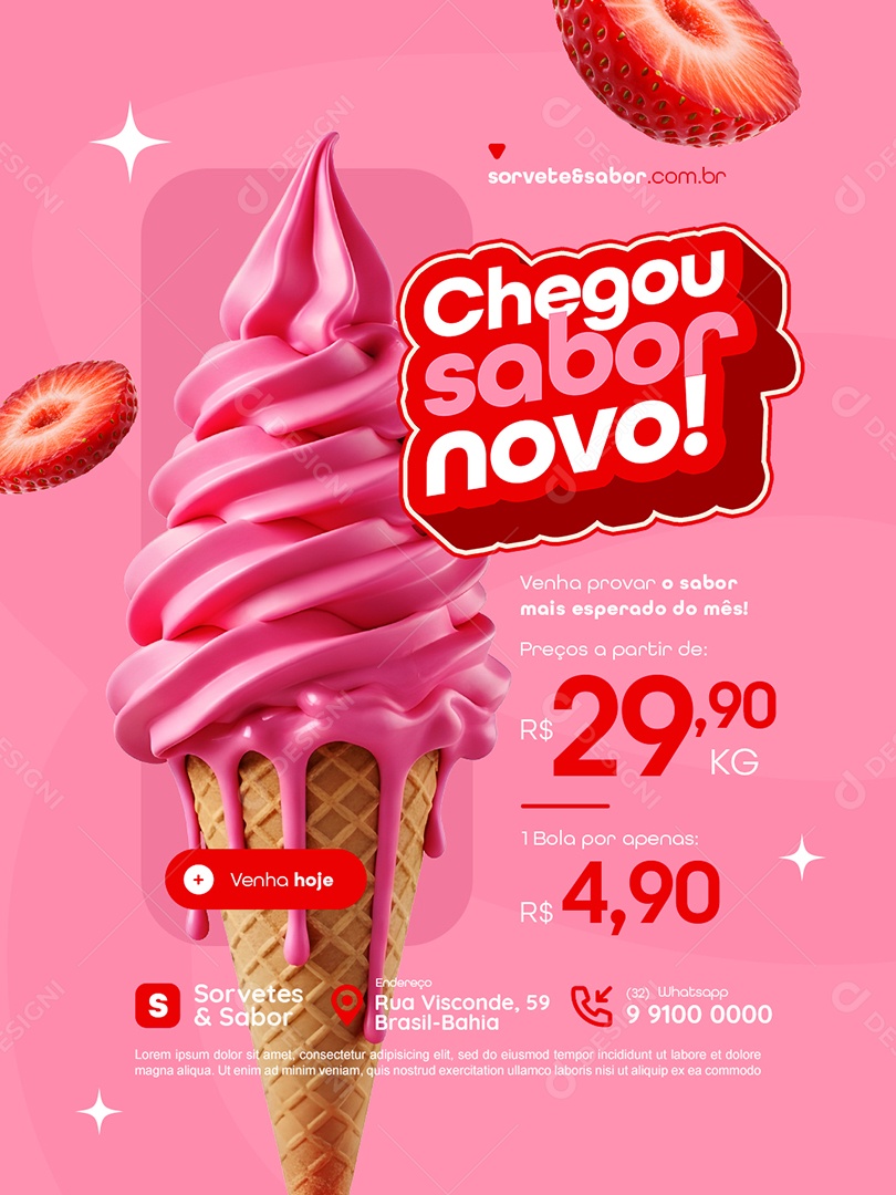 Sorveteria Chegou Sabor Novo Social Media PSD Editável
