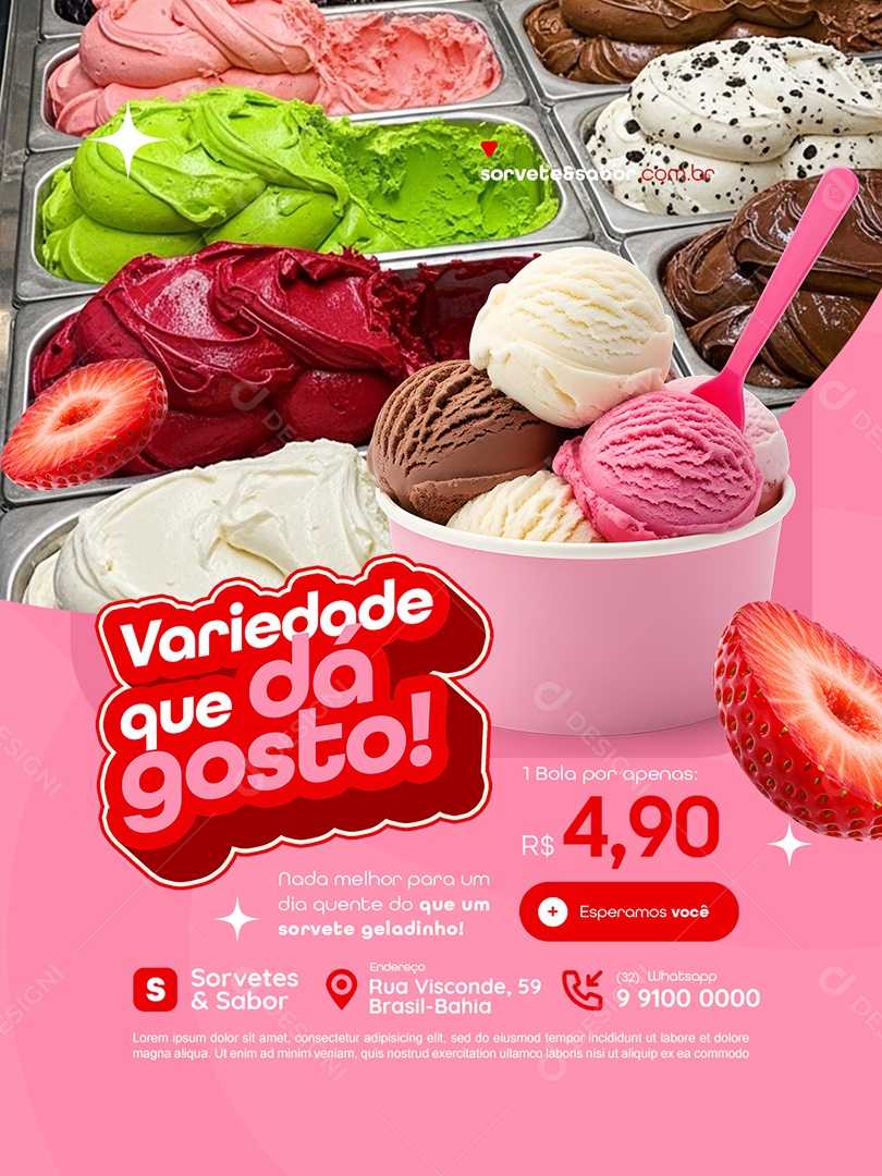 Sorveteria Variedade Que dá Gosto Social Media PSD Editável