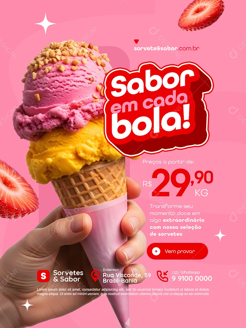 Sorveteria Sabor em Cada Bola Social Media PSD Editável