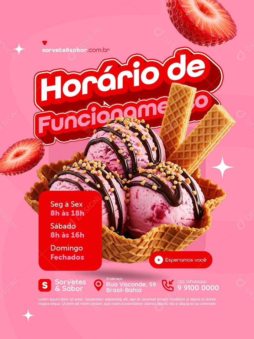 Sorveteria Horário de Funcionamento Social Media PSD Editável