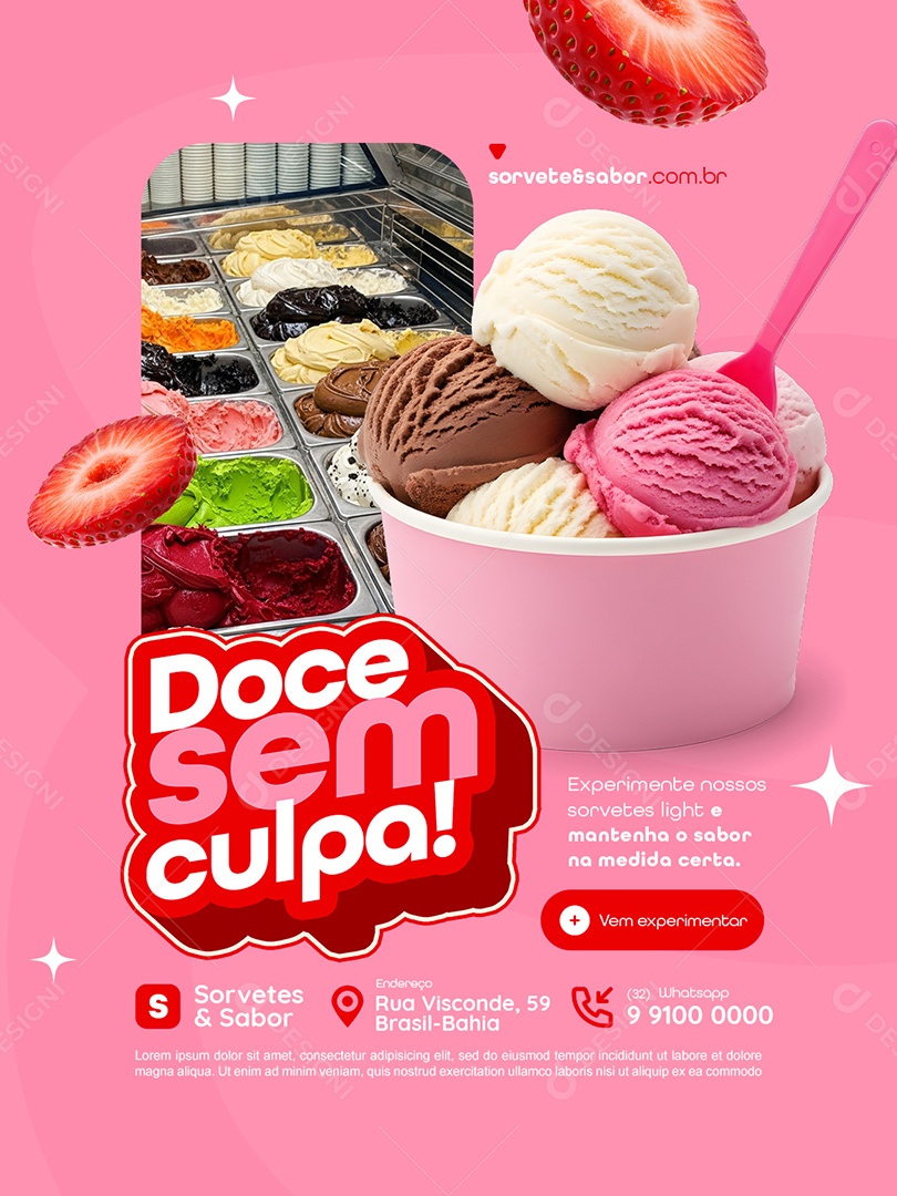 Sorveteria Doce Sem Culpa Social Media PSD Editável