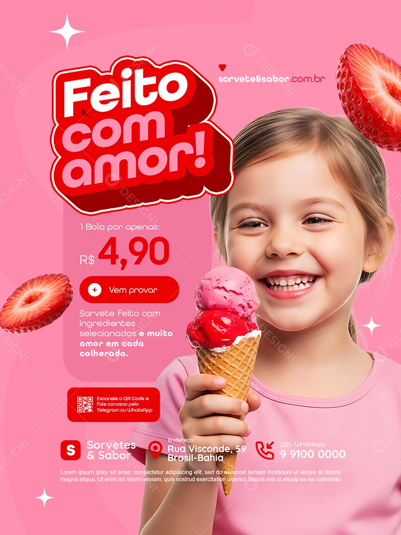 Sorveteria Feito com Amor Social Media PSD Editável