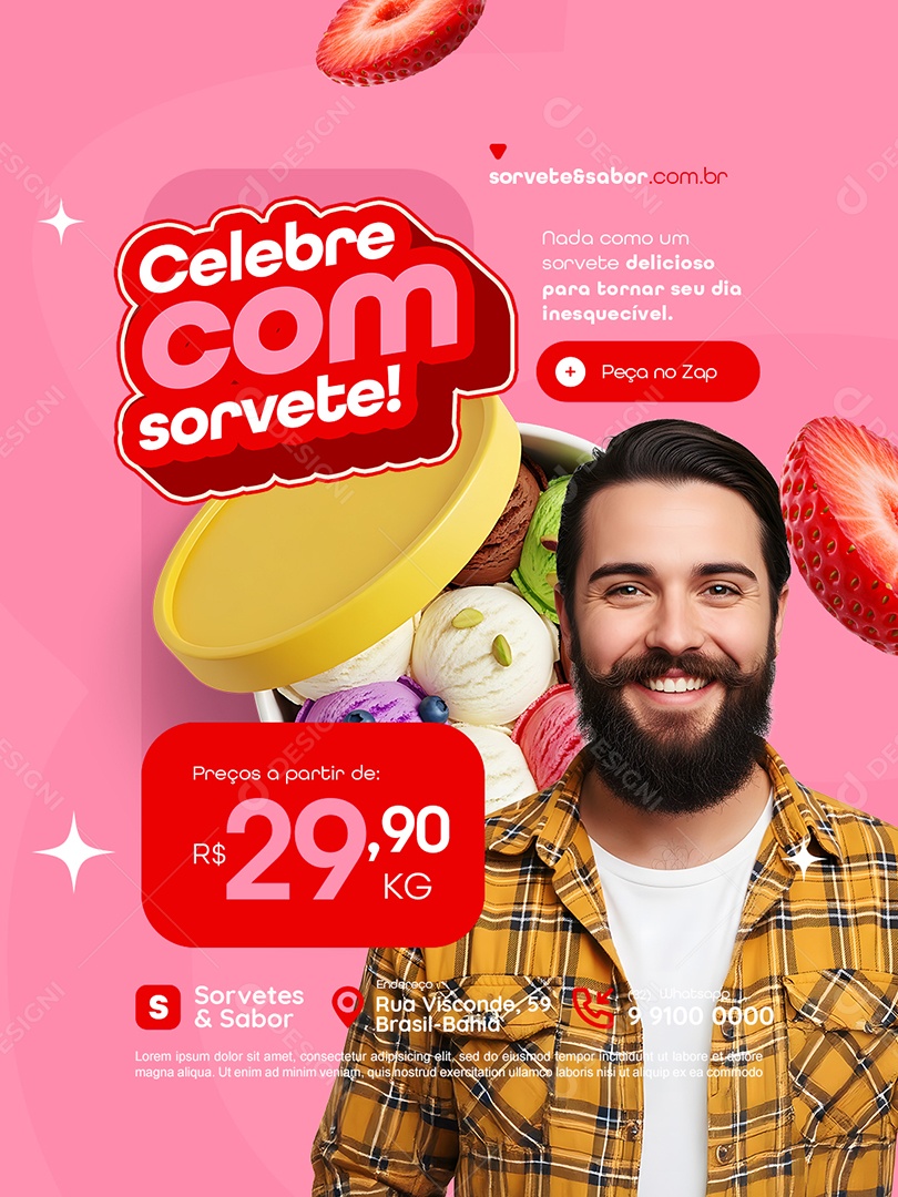 Sorveteria Celebre com Sorvete Social Media PSD Editável