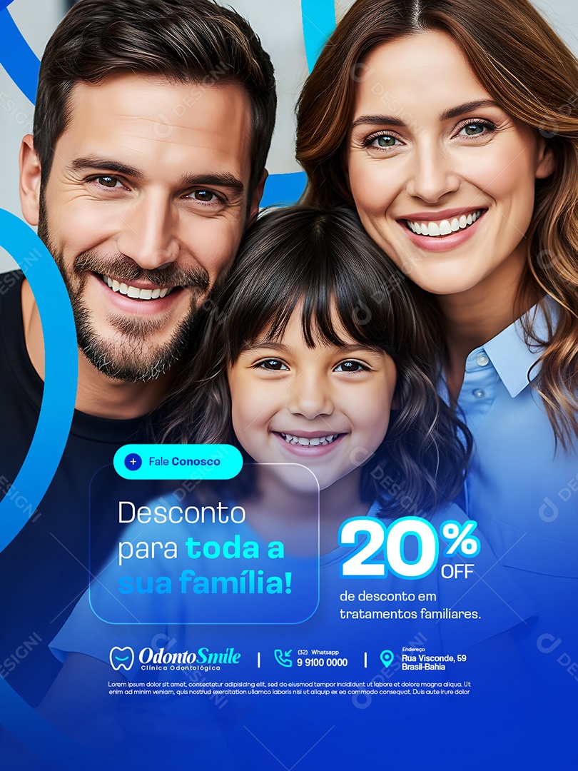 Clínica Odontológica Desconto para Toda a Sua Família Social Media PSD Editável