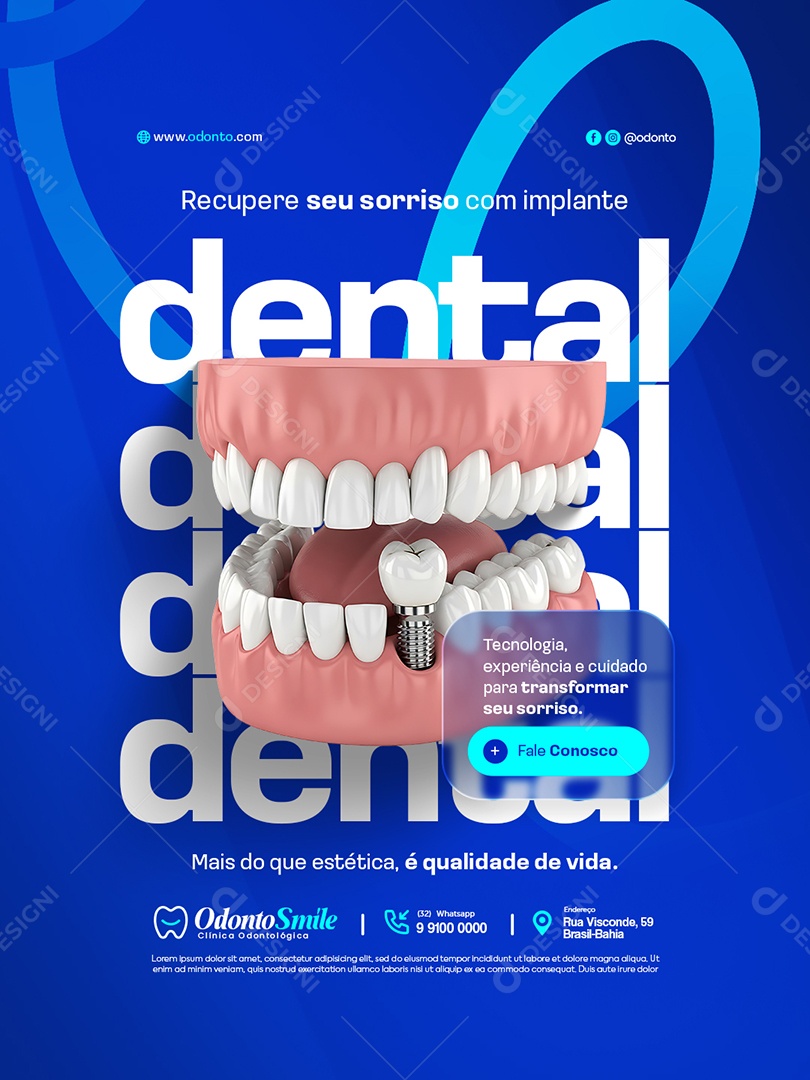 Clínica Odontológica Recupere seu Sorriso com Implante Dental Social Media PSD Editável