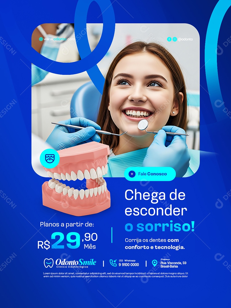 Clínica Odontológica Chega de Esconder o Sorriso Social Media PSD Editável
