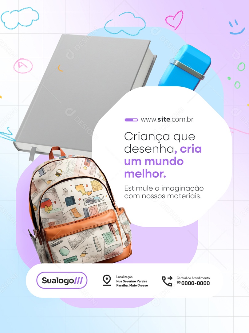 Papelaria Criança Que Desenha Social Media PSD Editável