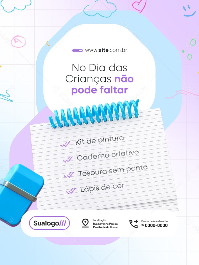 Papelaria No Dia das Crianças Não Pode Faltar Social Media PSD Editável