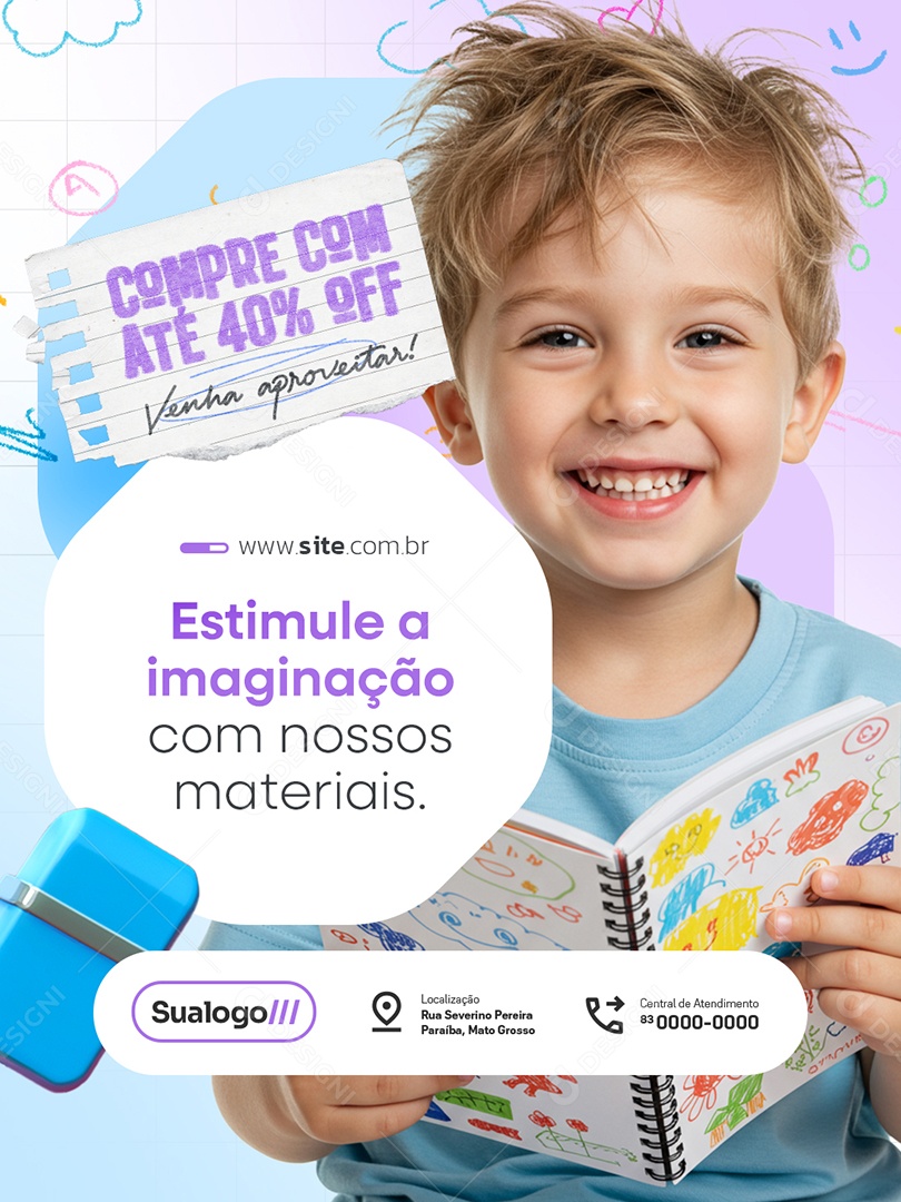 Papelaria Compre com Até 40% Off Social Media PSD Editável