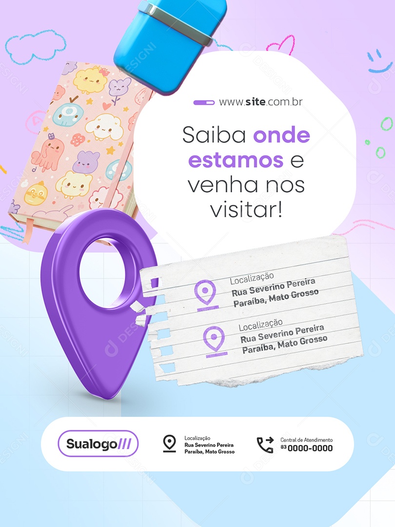 Papelaria Saiba Onde Estamos e Venha nos Visitar Social Media PSD Editável