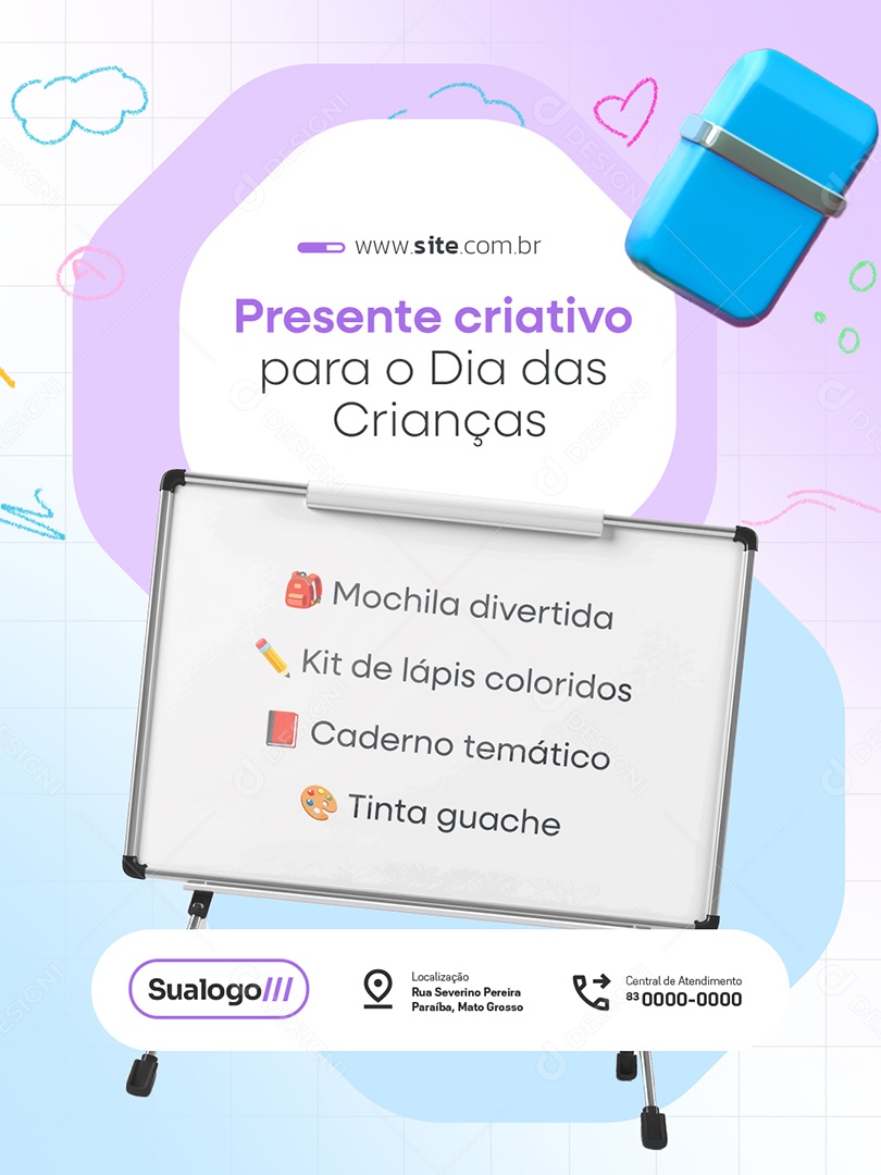 Papelaria Presente Criativo para o Dia das Crianças Social Media PSD Editável
