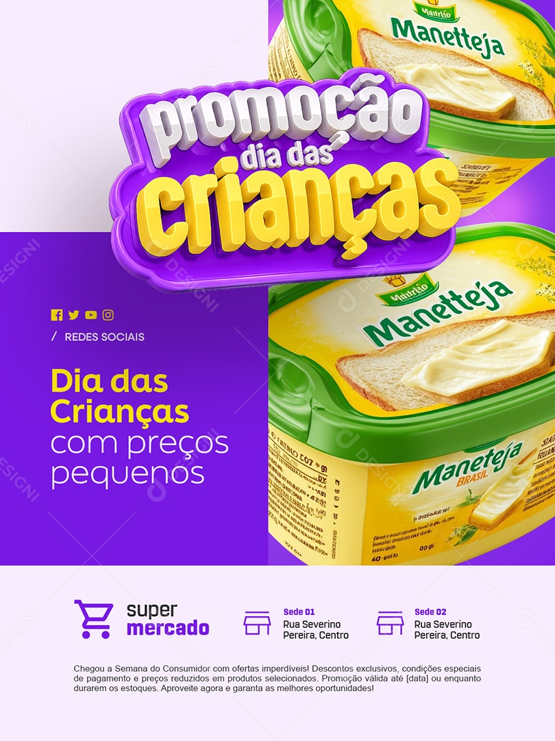 Promoção Dia das Crianças Margarina Preços Baixos Social Media PSD Editável