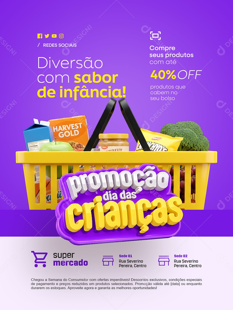 Promoção Dia das Crianças Diversão com Sabor de Infância Social Media PSD Editável