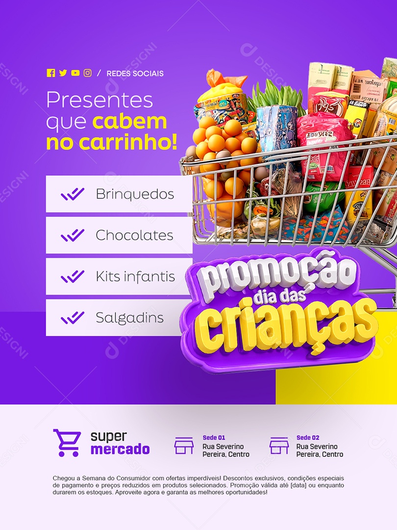 Promoção Dia das Crianças Presentes Que Cabem no Carrinho Social Media PSD Editável