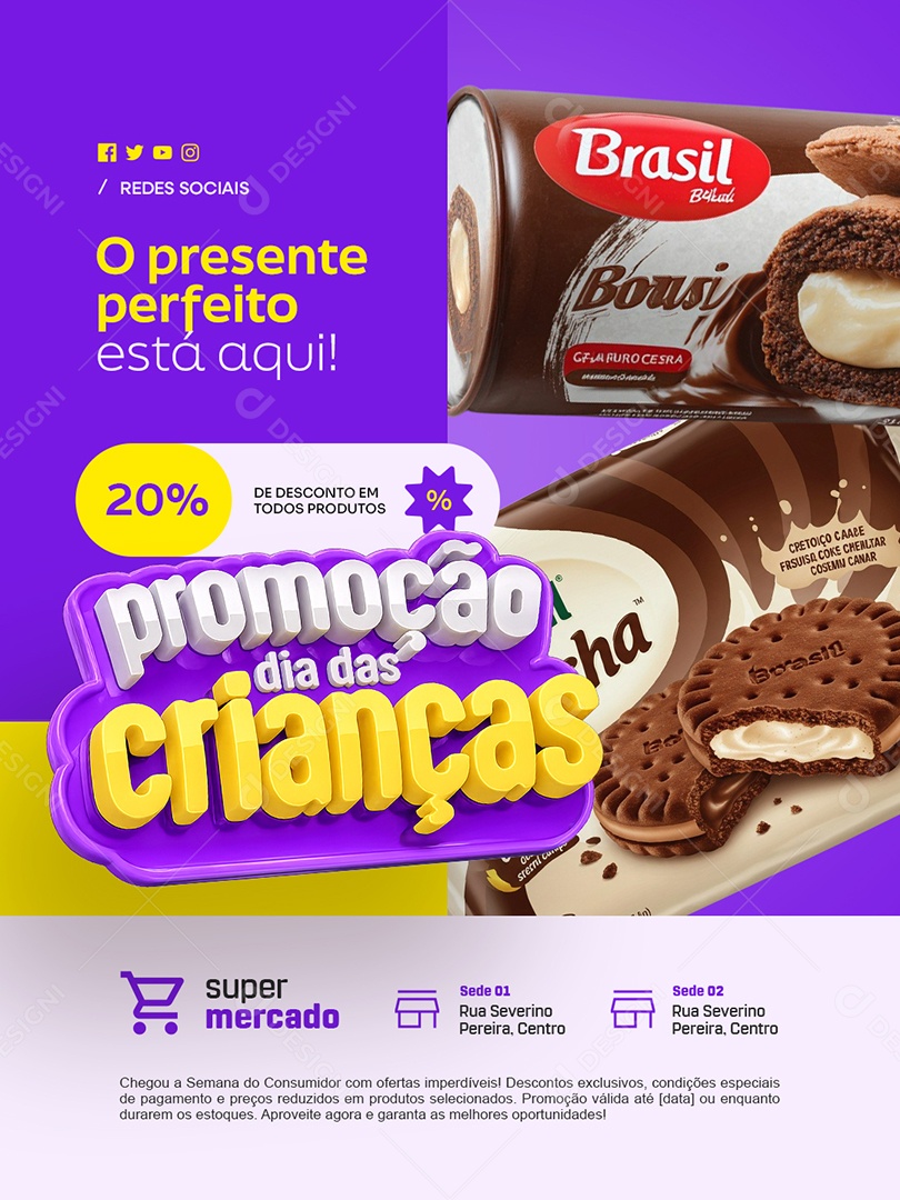Promoção Dia das Crianças Supermercado O Presente Perfeito Está Aqui Social Media PSD Editável