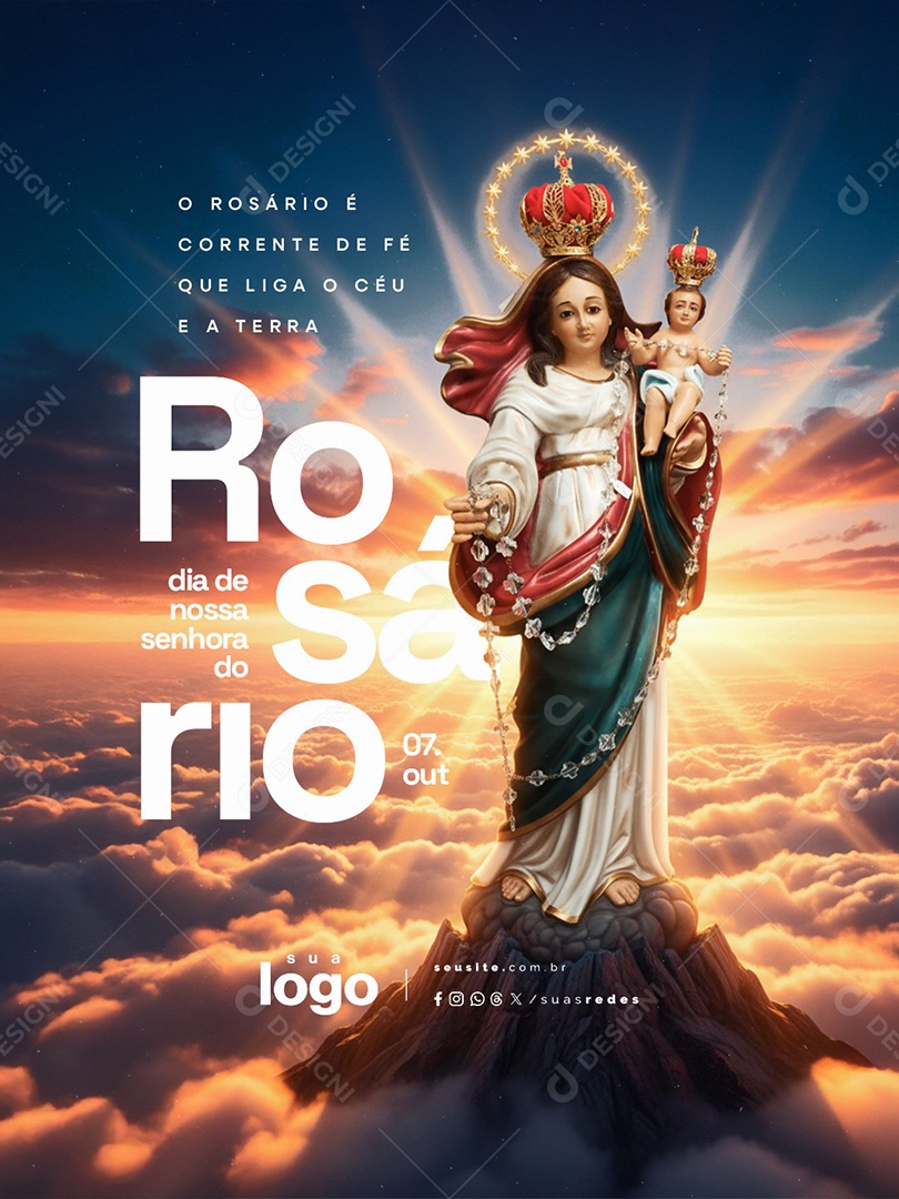 Dia de Nossa Senhora Rosário 07 de Outubro Social Media PSD Editável