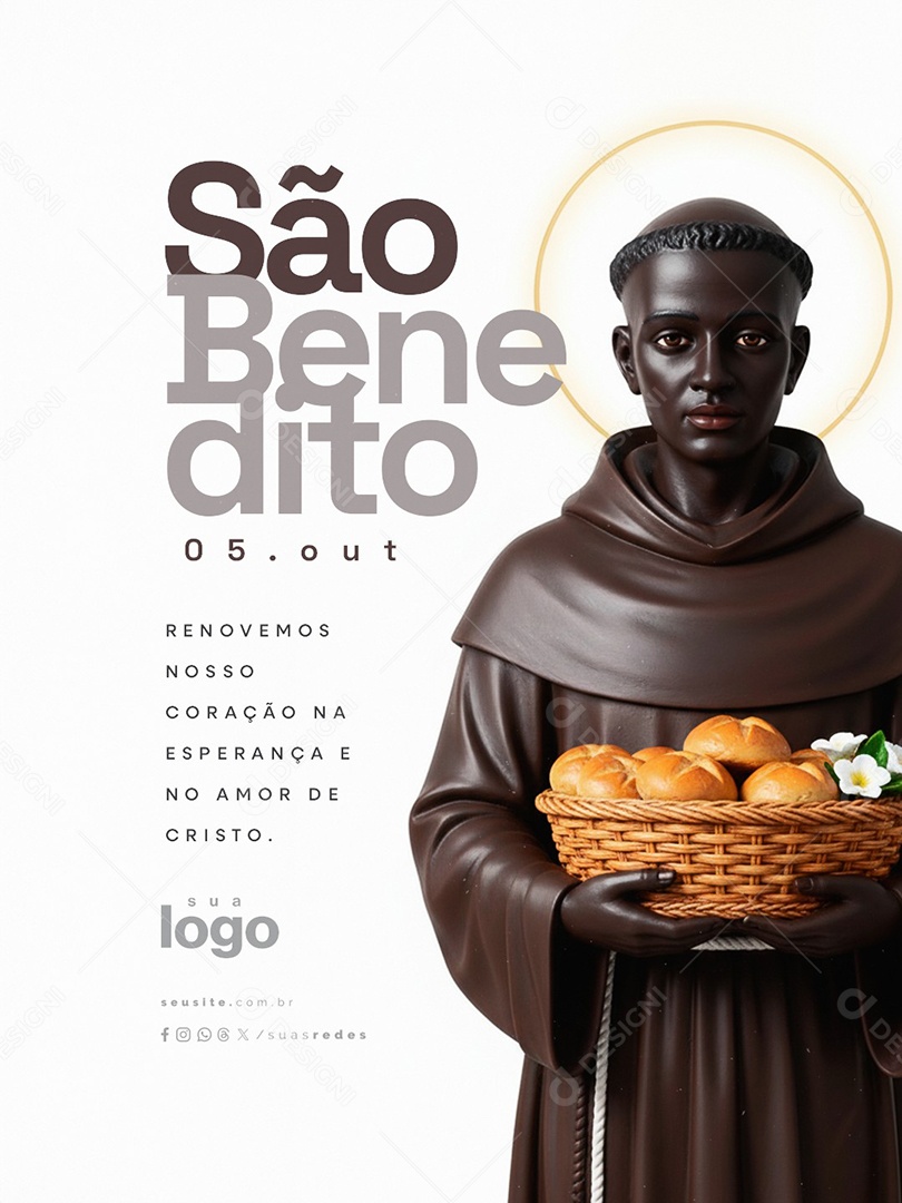 Dia de São Benedito 05 de Outubro Renovemos Nosso Coração Social Media PSD Editável