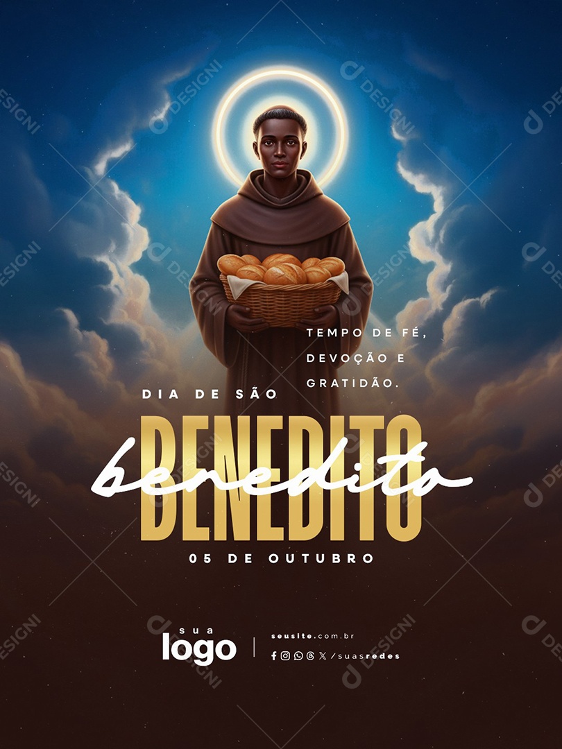 Dia de São Benedito 05 de Outubro Tempo de Fé Social Media PSD Editável