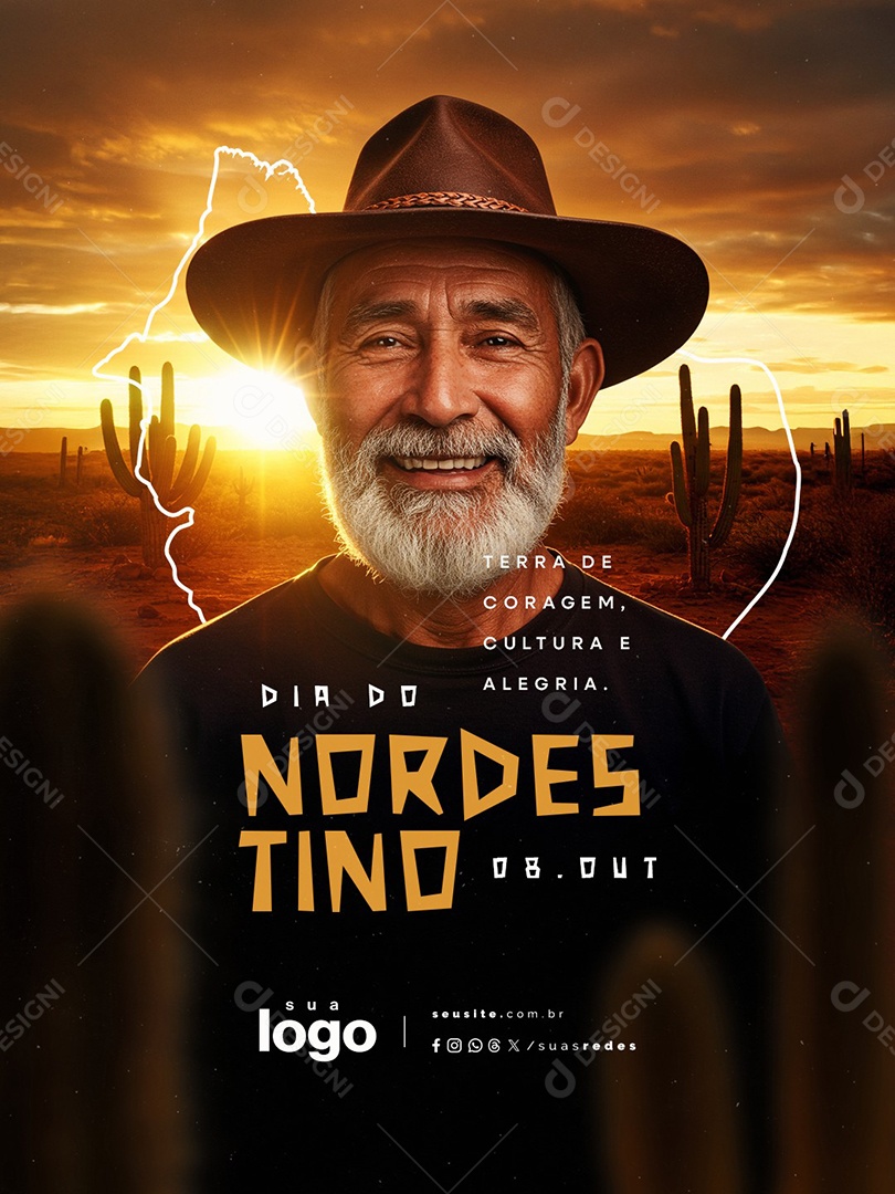 Dia do Nordestino 08 de Outubro Terra de Coragem Social Media PSD Editável