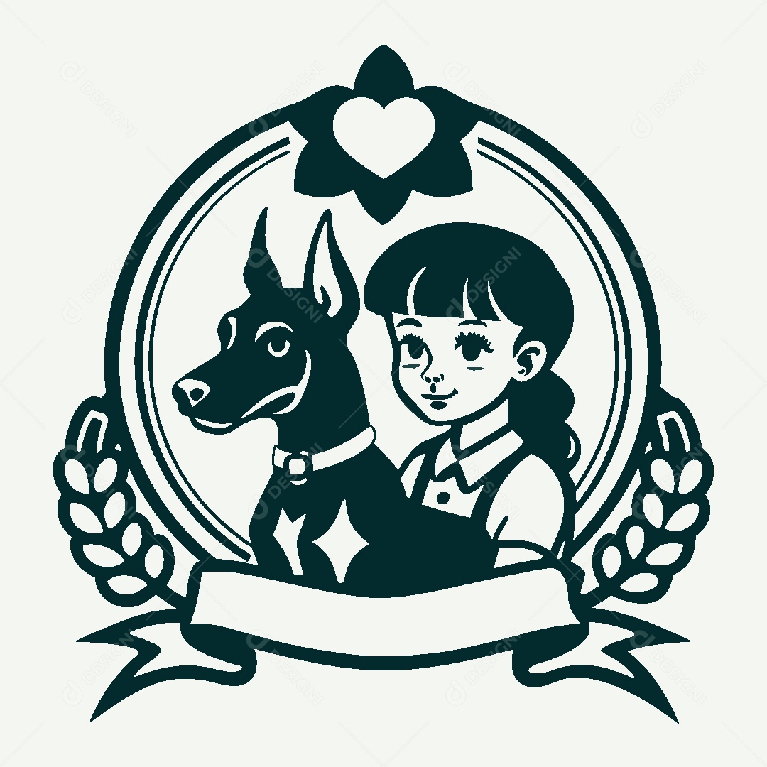 Modelo de Logo Garota e um Cachorro Vetor EPS