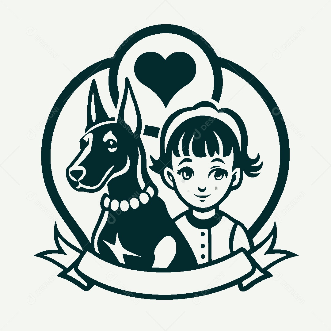 Modelo de Logo Garota e um Cachorro Vetor EPS