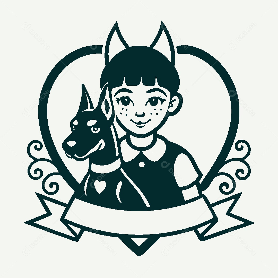 Modelo de Logo Garota e um Cachorro Vetor EPS