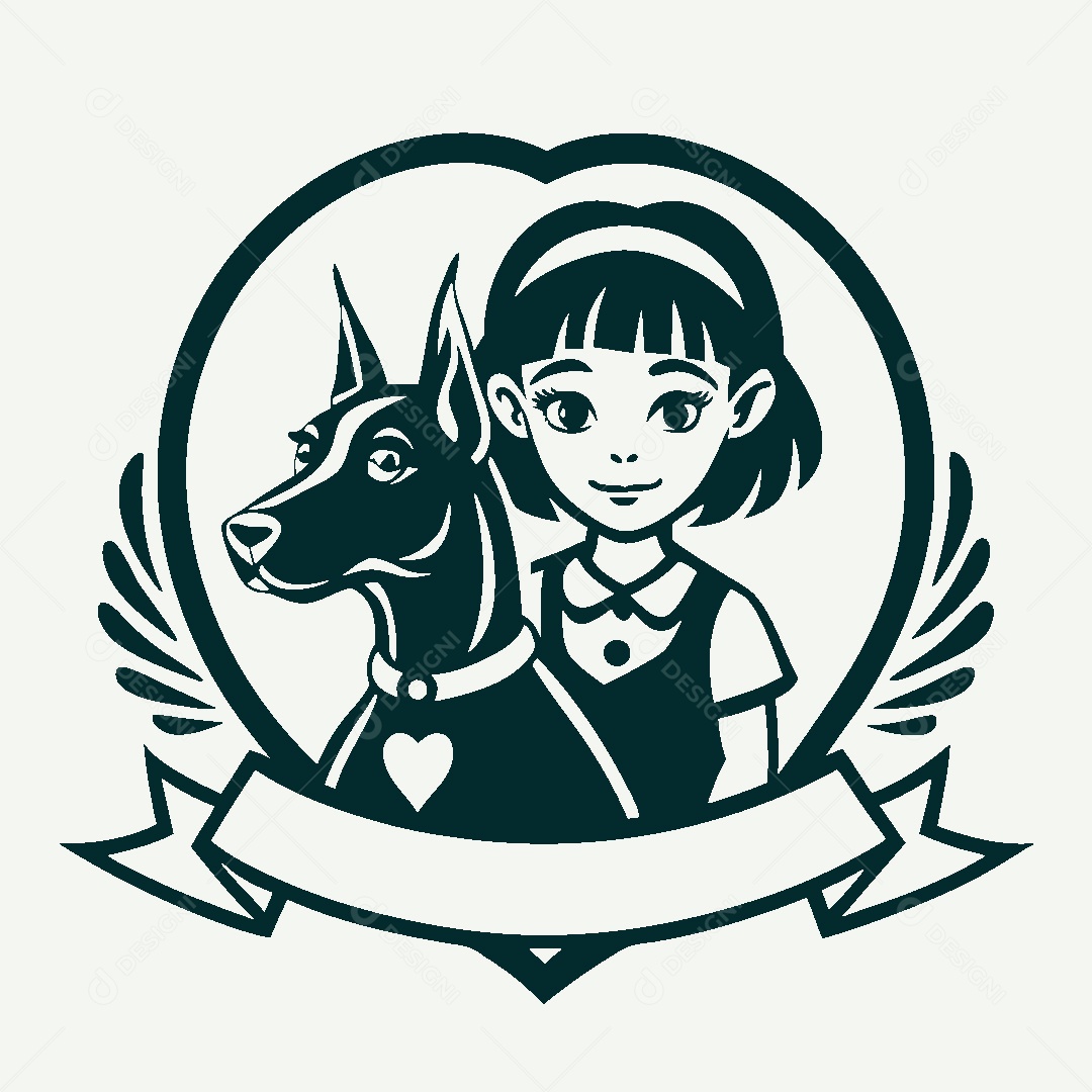 Modelo de Logo Garota e um Cachorro Vetor EPS