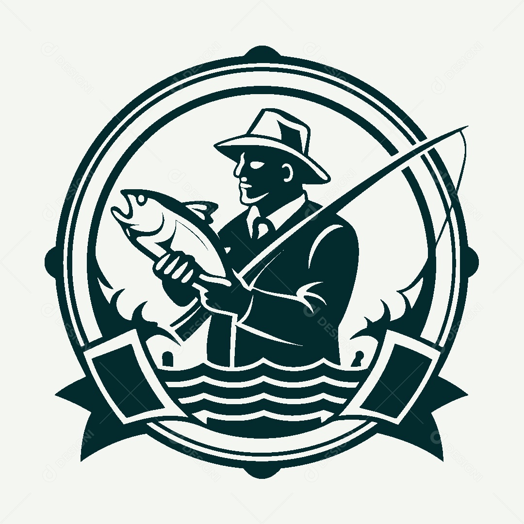 Modelo de Logo de Pescador Vetor EPS