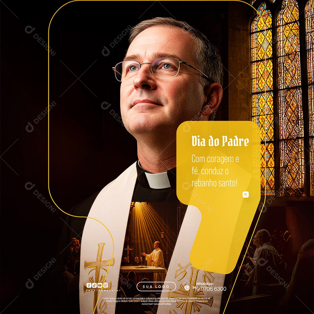 Dia do Padre 04 de Agosto Com Coragem e Fé Social Media PSD Editável