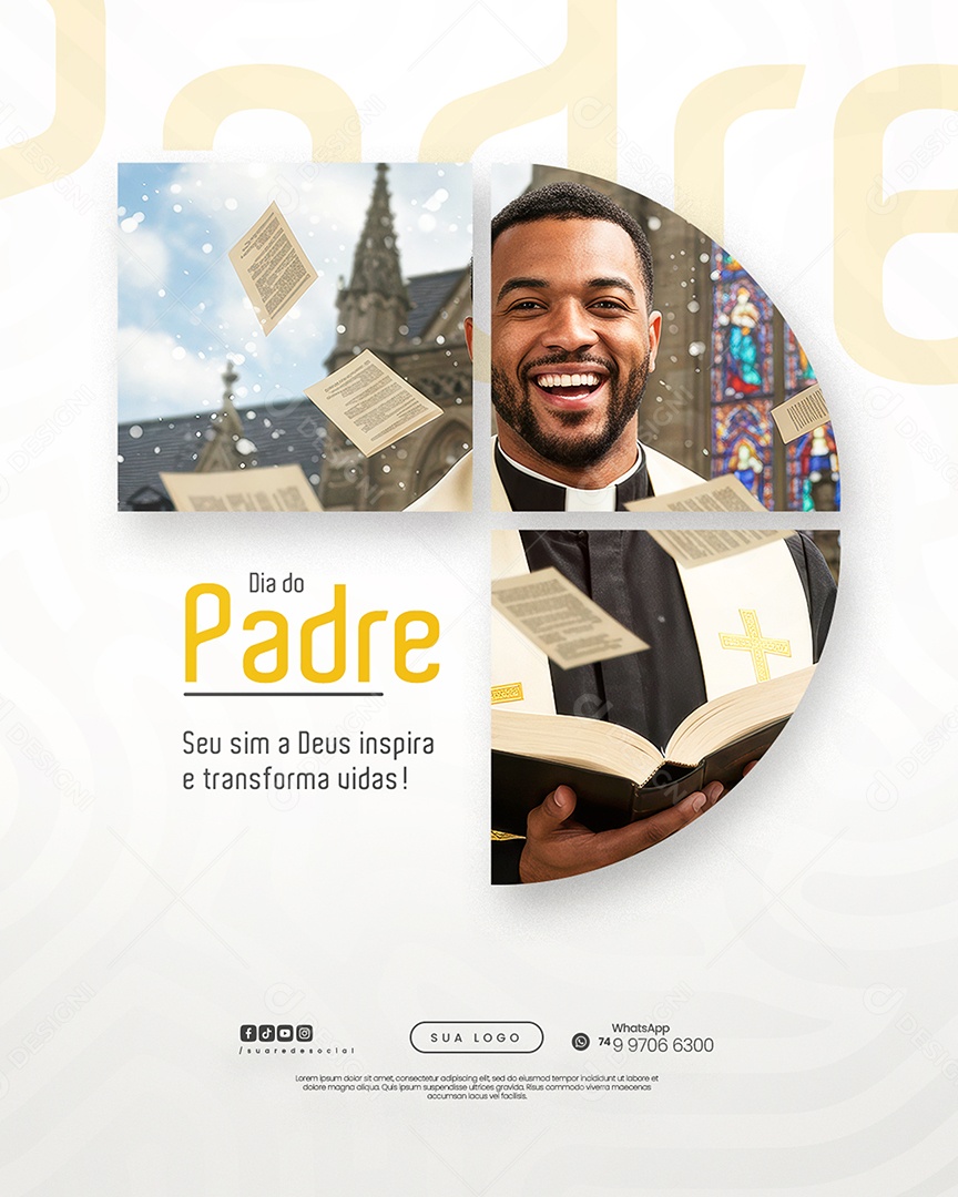 Dia do Padre 04 de Agosto Seu Sim a Deus Social Media PSD Editável