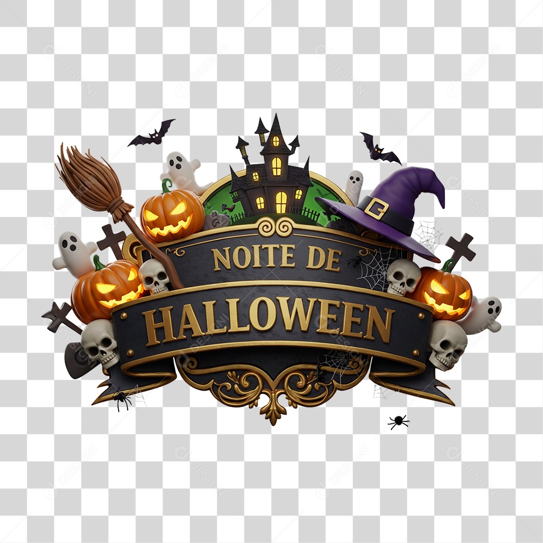 Selo 3D Noite de Halloween PNG Transparente