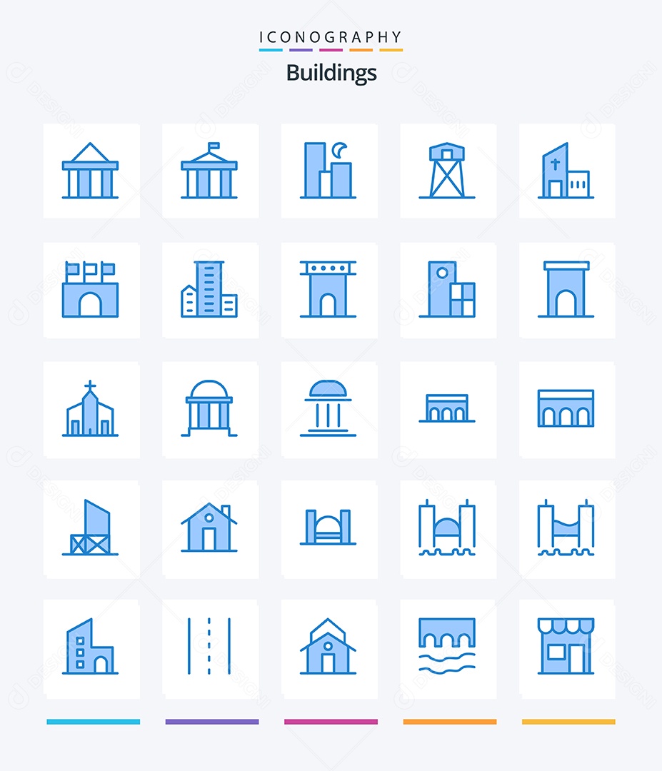 Conjunto de Ícones de Edifícios Modernos Ilustração Vetor EPS