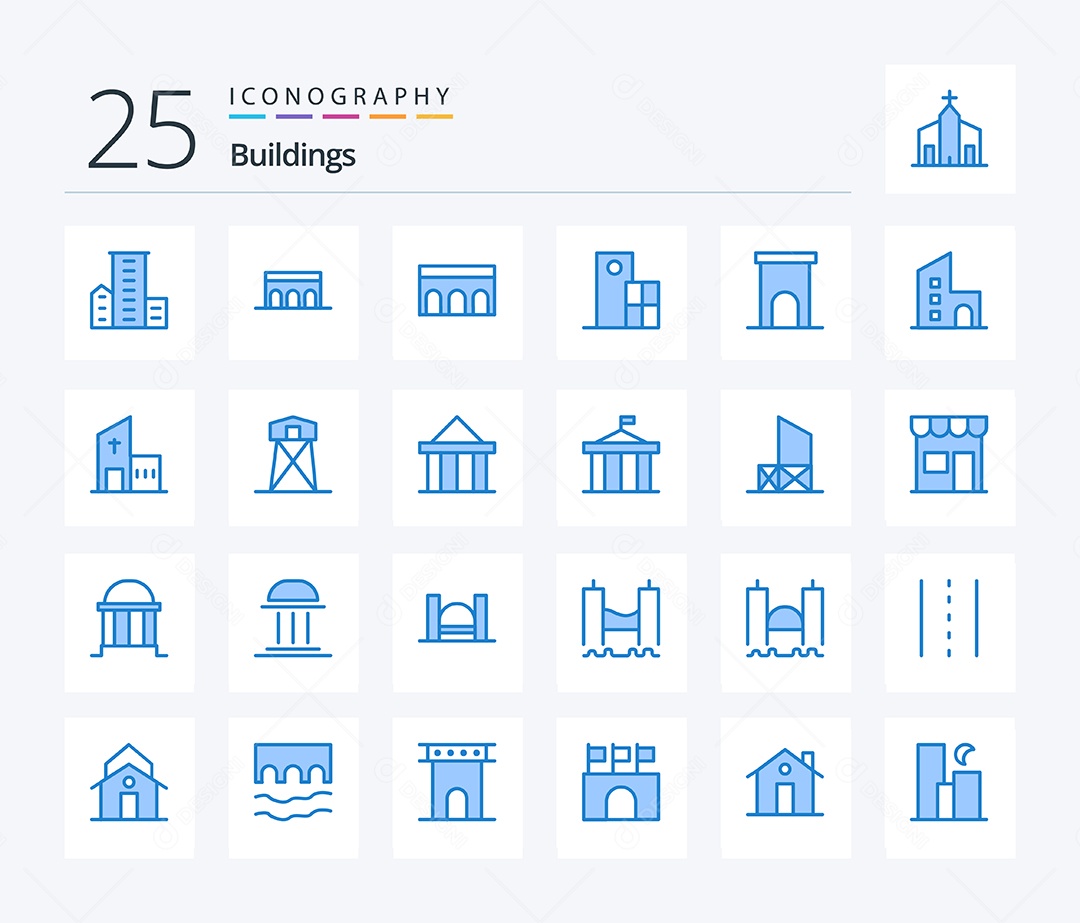 Conjunto de Ícones de Edifícios Modernos Ilustração Vetor EPS