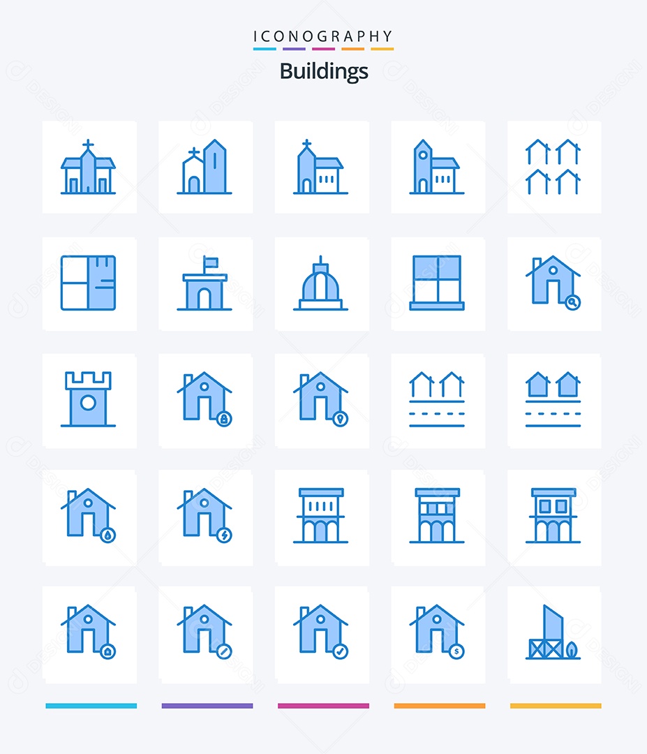Conjunto de Ícones de Edifícios Modernos Ilustração Vetor EPS