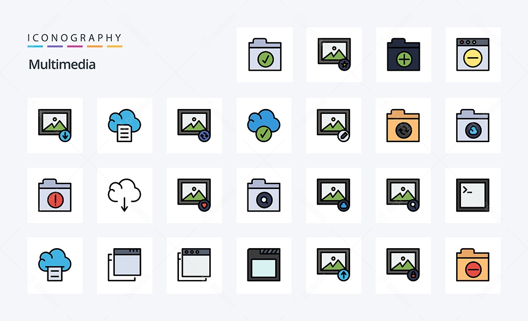 Conjunto de Ícones de Multimídia Ilustração Vetor EPS