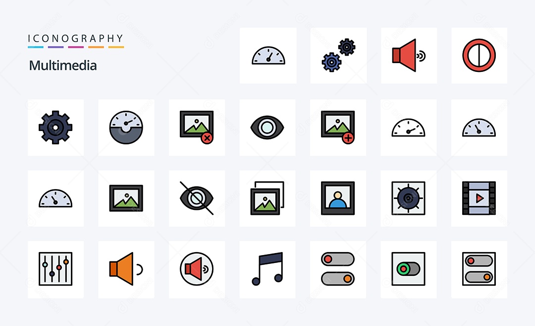 Conjunto de Ícones de Multimídia Ilustração Vetor EPS
