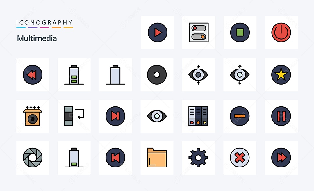 Conjunto de Ícones de Multimídia Ilustração Vetor EPS