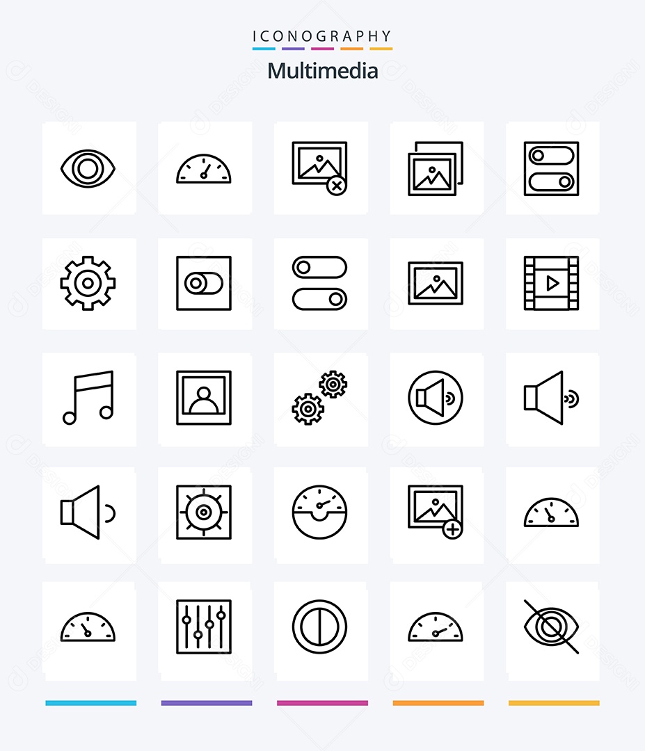 Conjunto de Ícones de Multimídia Ilustração Vetor EPS