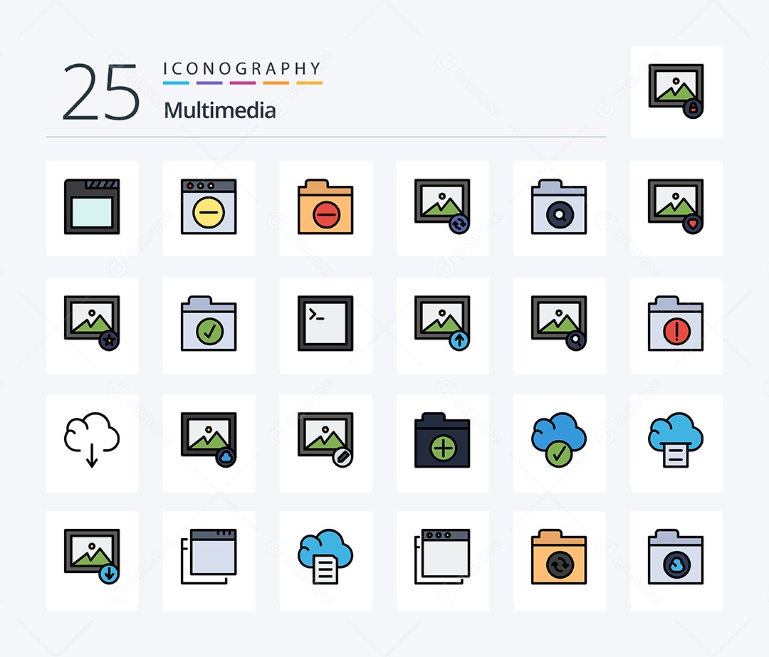 Conjunto de Ícones de Multimídia Ilustração Vetor EPS