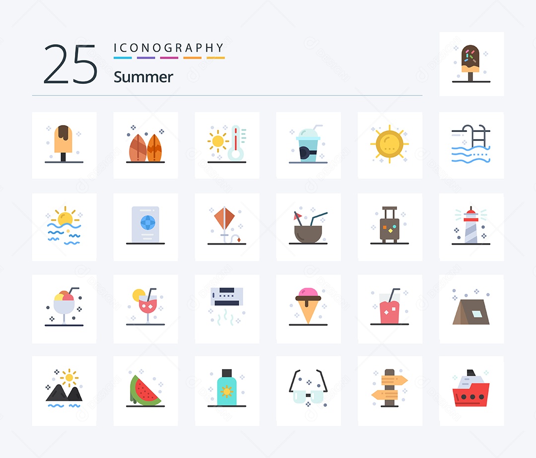 Conjunto de Ícones de Verão Ilustração Vetor EPS