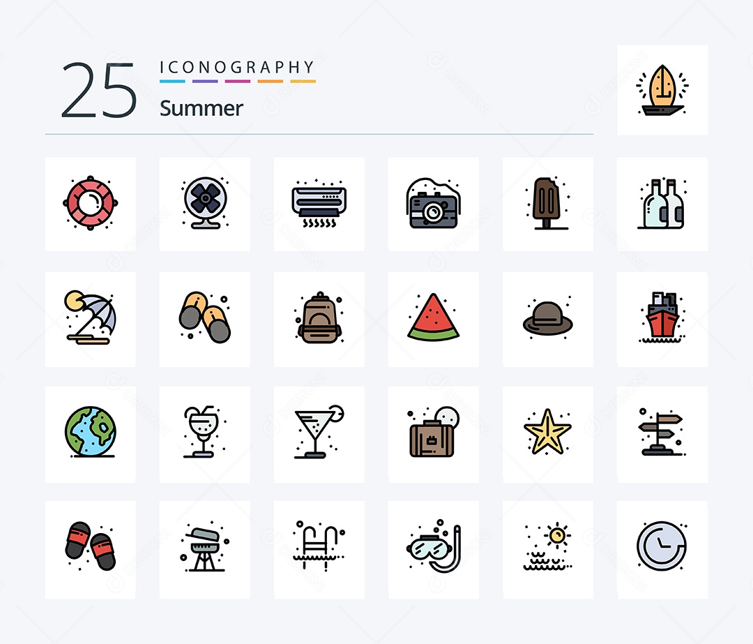 Conjunto de Ícones de Verão Ilustração Vetor EPS