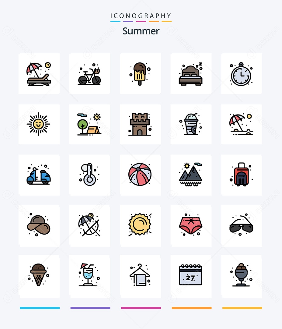 Conjunto de Ícones de Verão Ilustração Vetor EPS