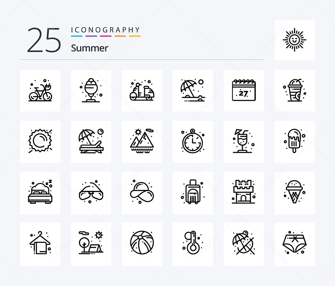 Conjunto de Ícones de Verão Ilustração Vetor EPS