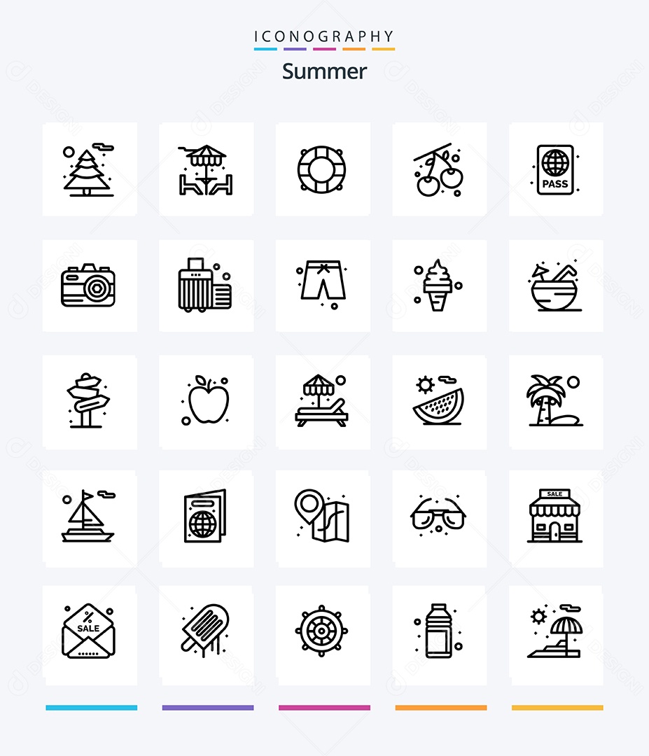 Conjunto de Ícones de Verão Ilustração Vetor EPS