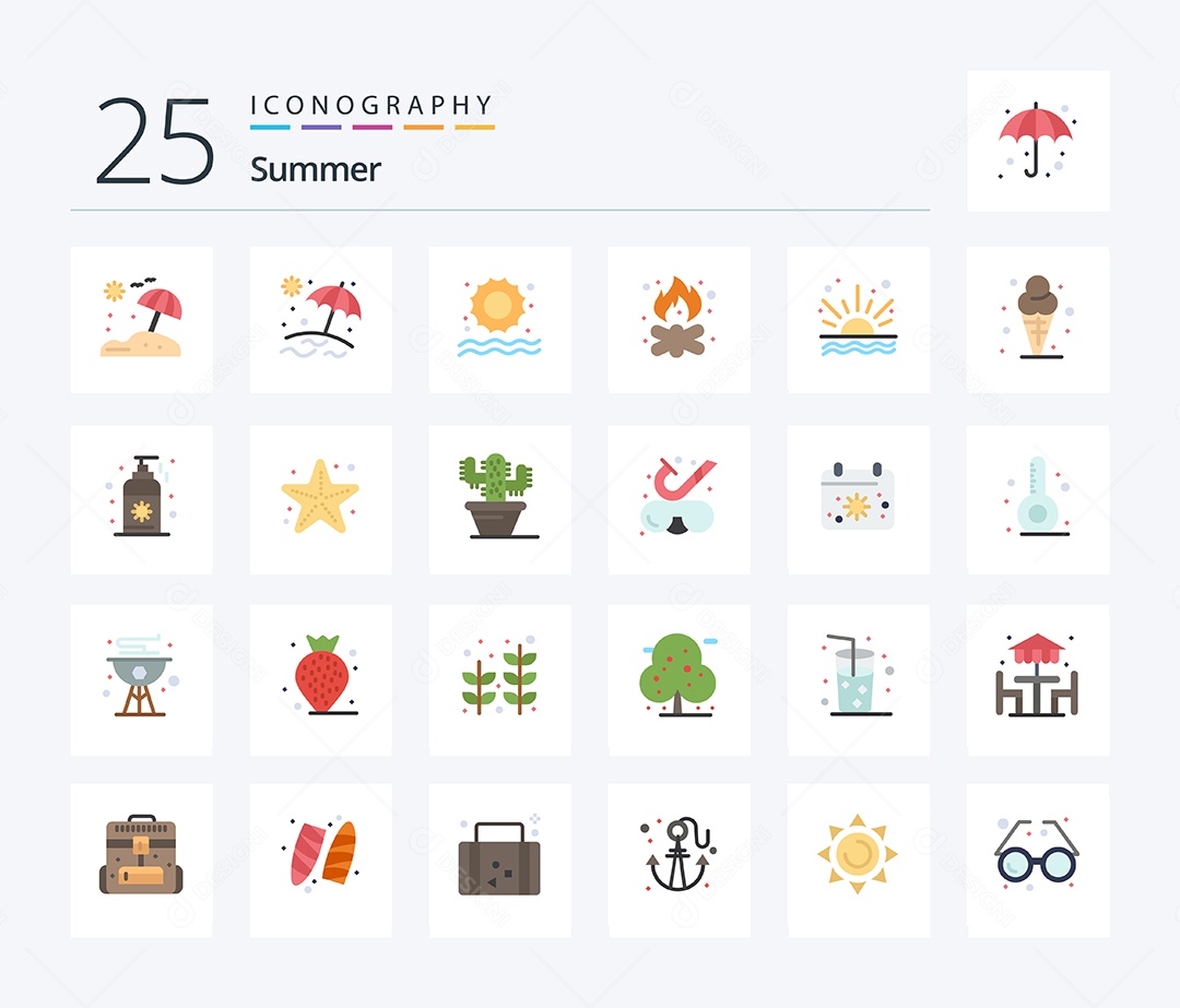 Conjunto de Ícones de Verão Ilustração Vetor EPS